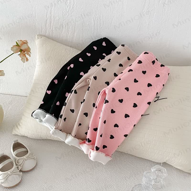Baby Toddler Girl Heart Fleece Lined Leggings