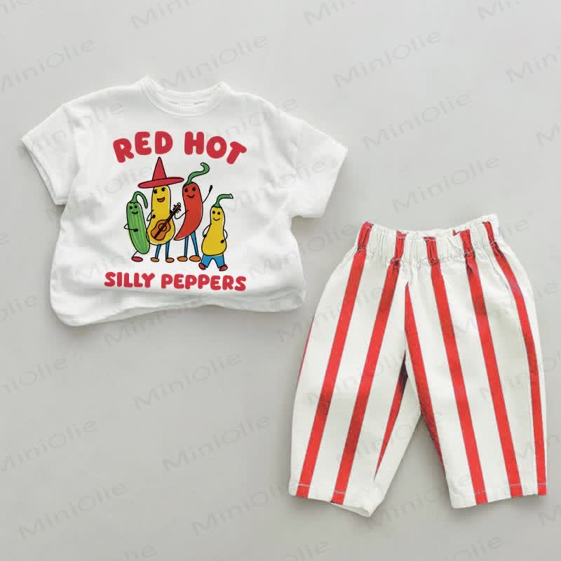RED HOT SILLY PEPPERS Baby 2-Piece Striped Set