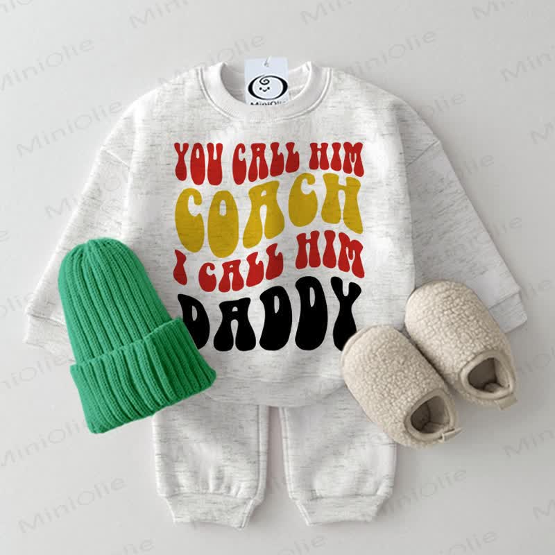 YOU CALL HIM COACH I CALL HIM DADDY Baby 2-piece Light Grey Set