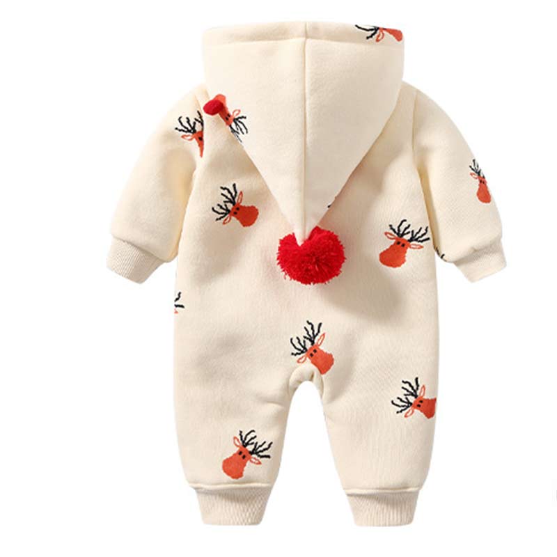 Baby Beige Deer Hooded Warm Romper