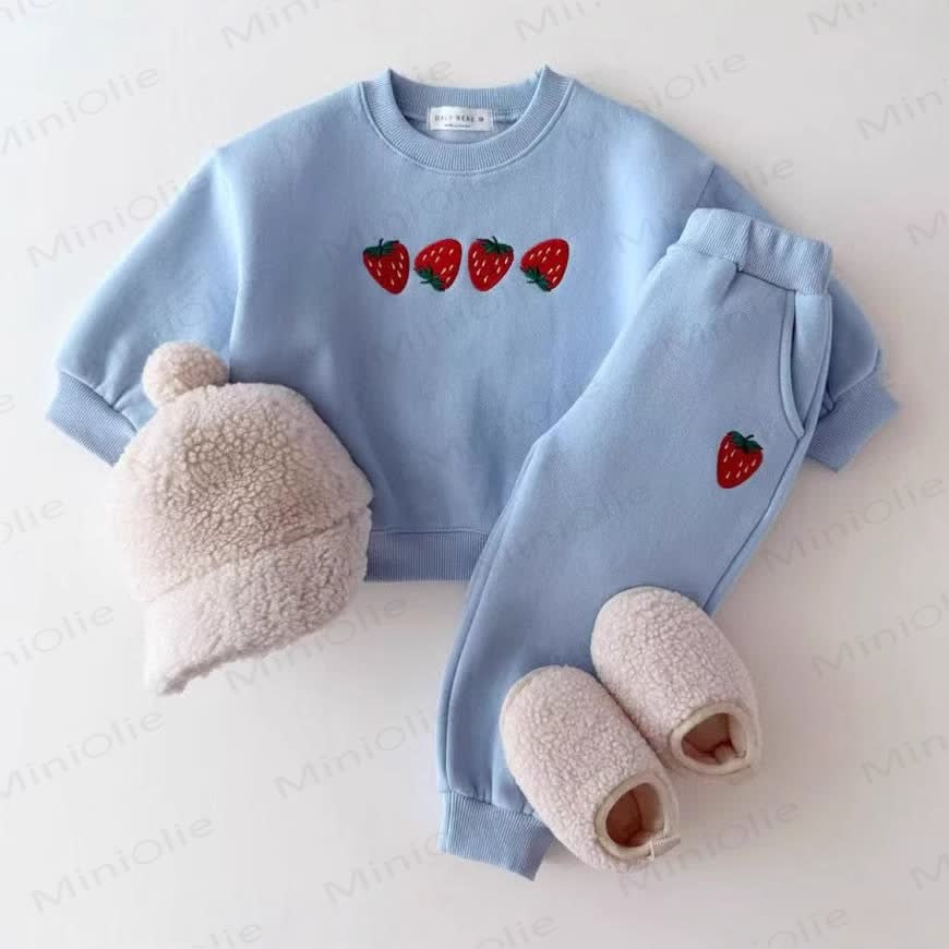 Baby Toddler Strawberry Embroidered Sweatshirt 2-piece Set