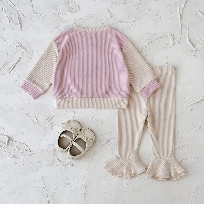 Baby 2-Piece Flower Sweatshirt and Pants Ribbed Set