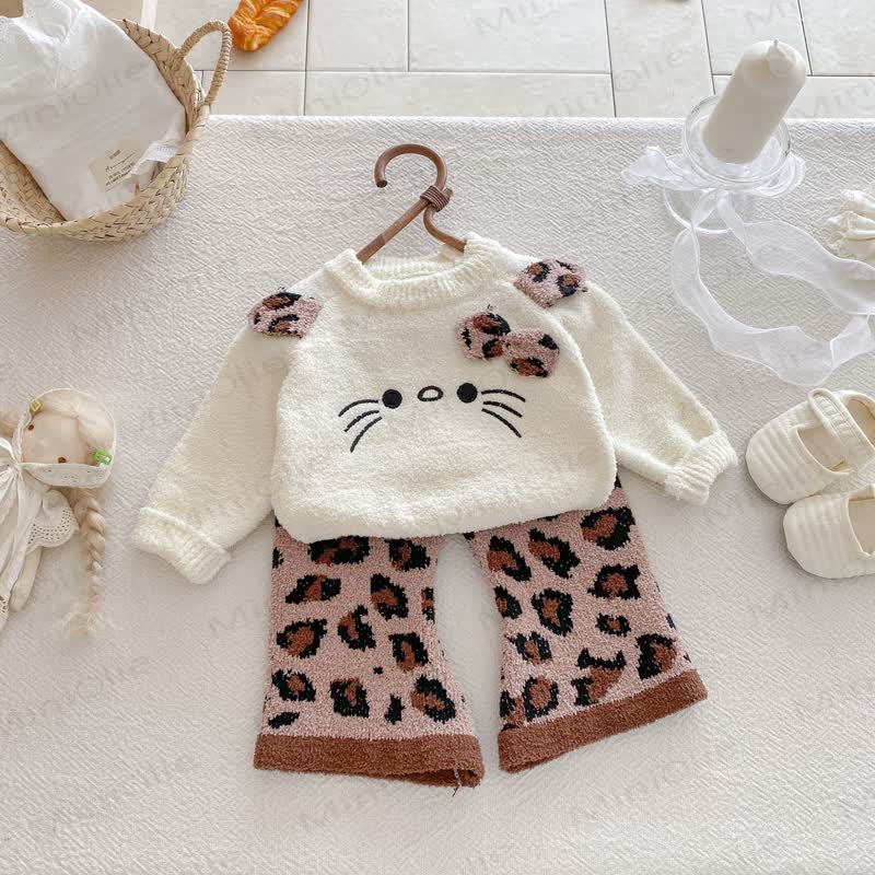 Baby Toddler Girls Leopard Cat Bow 2-piece Set
