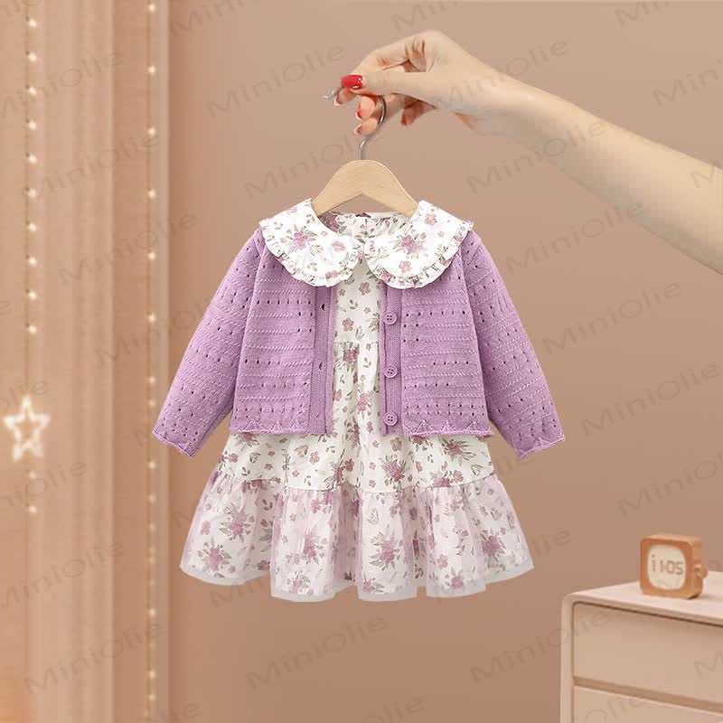 Toddler Girls Flower Purple Ruffles Patchwork Yarn Dress