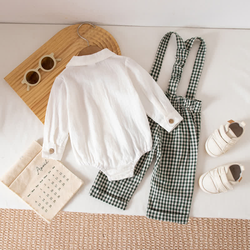 Baby Boy Gentleman Plaid Bodysuit Overalls 2-piece Set