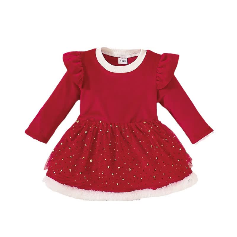 Baby Christmas Red Skirted Bodysuit with Headband