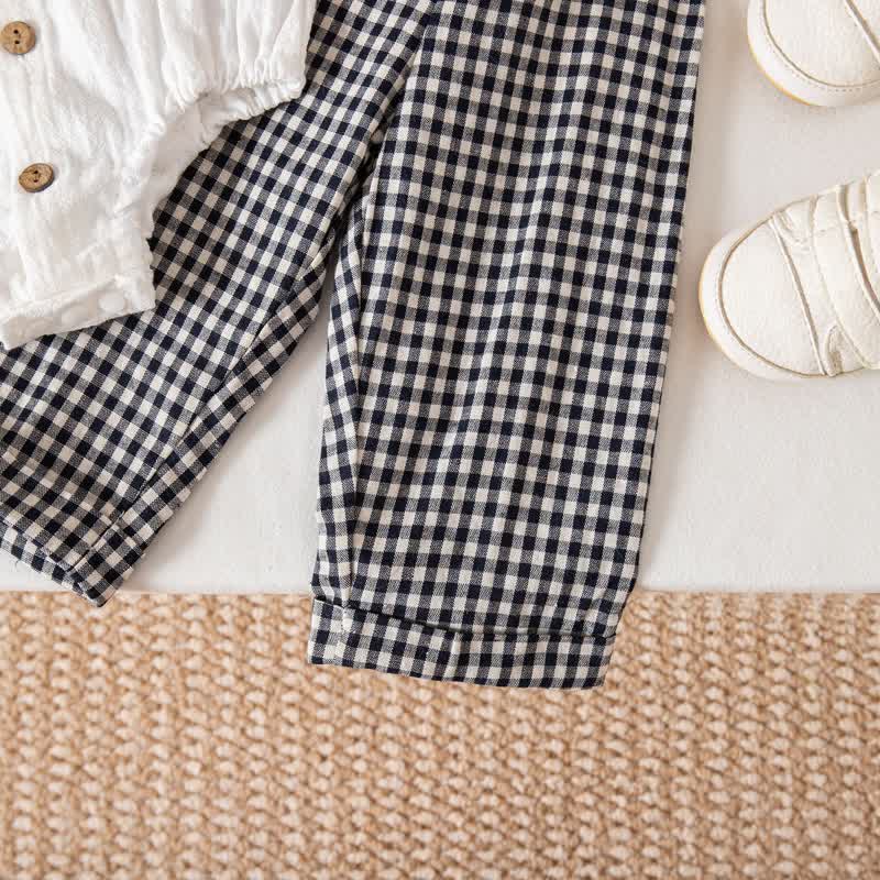 Baby Boy Gentleman Plaid Bodysuit Overalls 2-piece Set