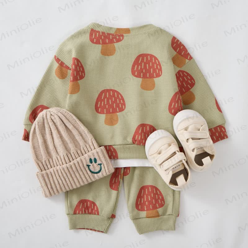 Baby Toddler Mushrooms Green Waffle 2-piece Set