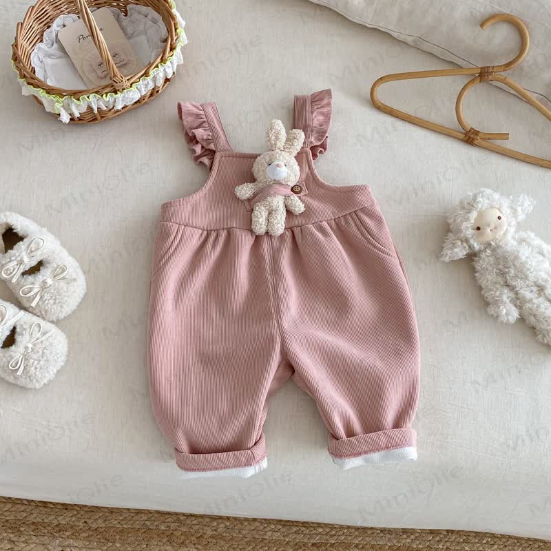 Baby Toddler Girl Solid Color Quilted Flying Sleeves Overalls