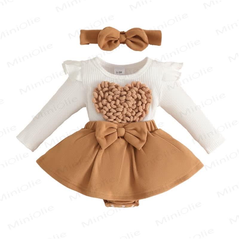 Baby Heart Rib Skirted Bodysuit with Headband