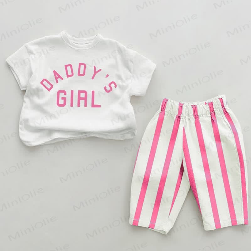 DADDY'S GIRL Baby Pink Vertical Striped 2-piece Set