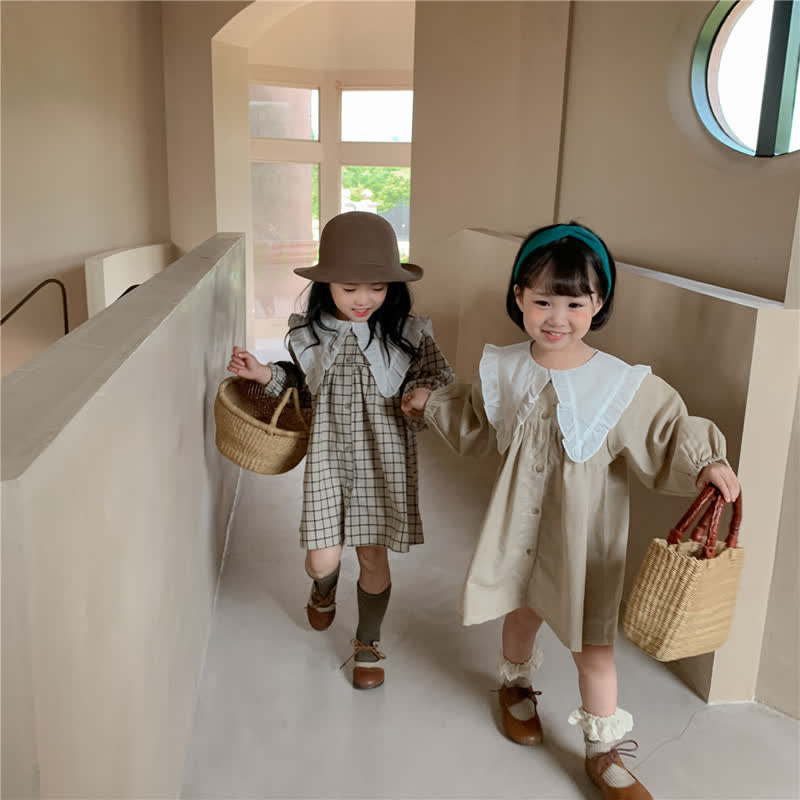 Toddler Peaked Lapel Plaid Sweet Dress