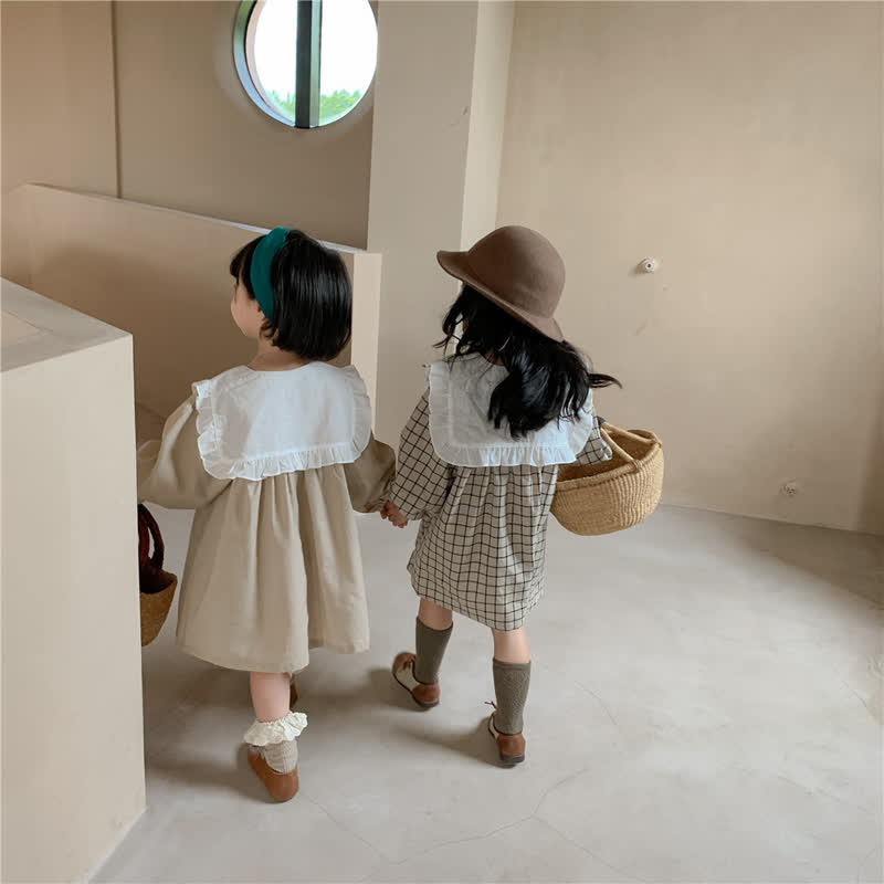 Toddler Peaked Lapel Plaid Sweet Dress