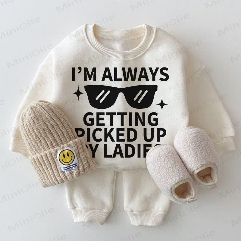 I'M ALWAYS GETTING PICKED UP BY LADIES Baby White Sweatshirt 2-piece Set