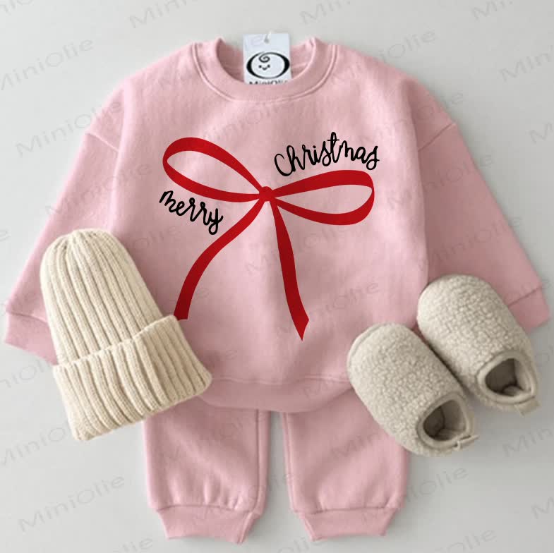 MERRY CHRISTMAS Baby Bowknot Sweatshirt 2-piece Pink Set