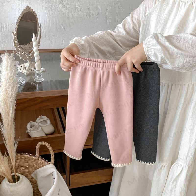 Baby Toddler Girl Knit Lace Fleece Lined Leggings