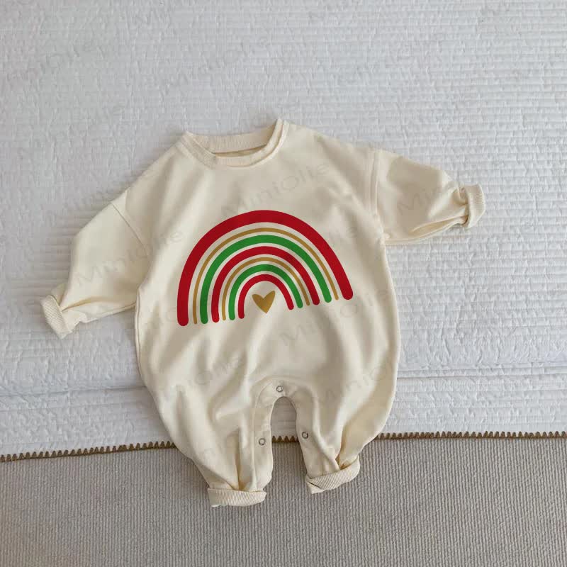 Baby Christmas Rainbow Beige Romper