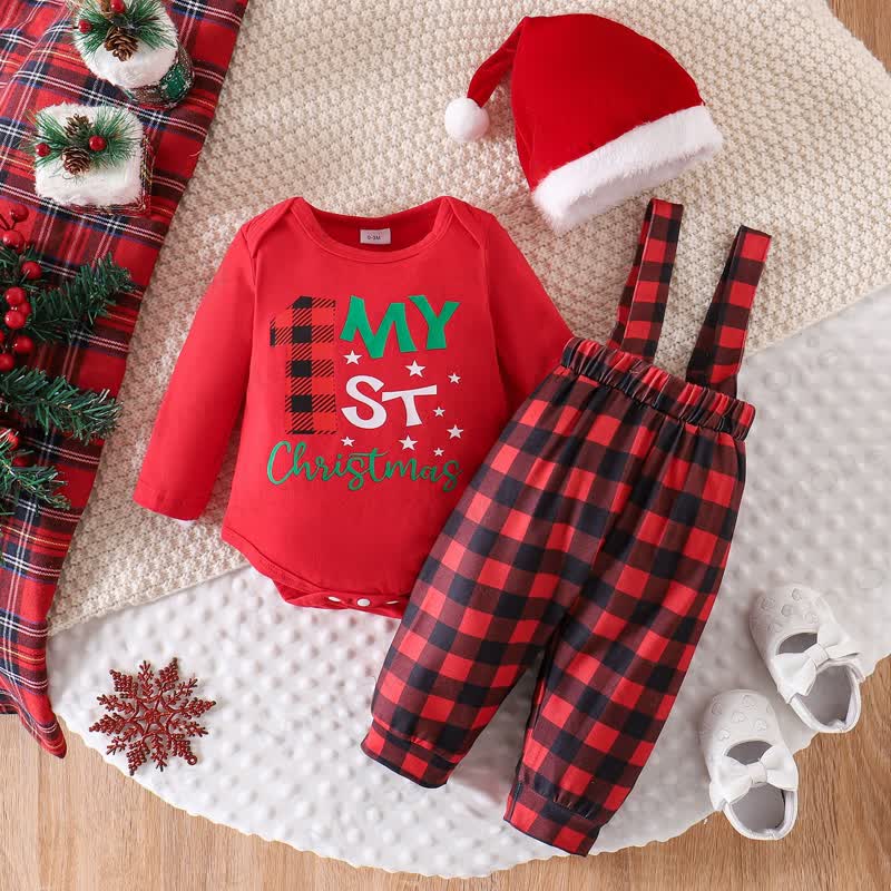 MY 1ST CHRISTMAS Baby Plaid 2-Piece Set with Hat