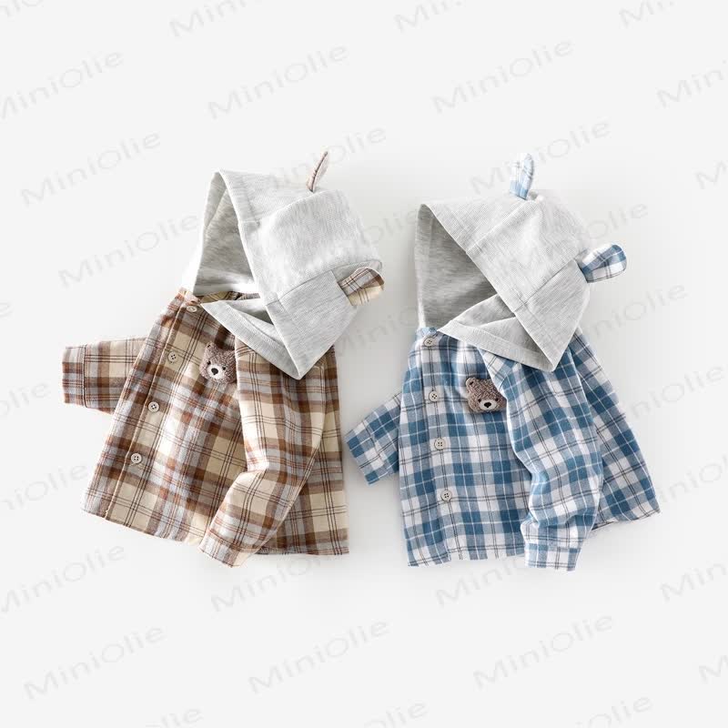 Baby Toddler Boy Bear Plaid Hooded Jacket