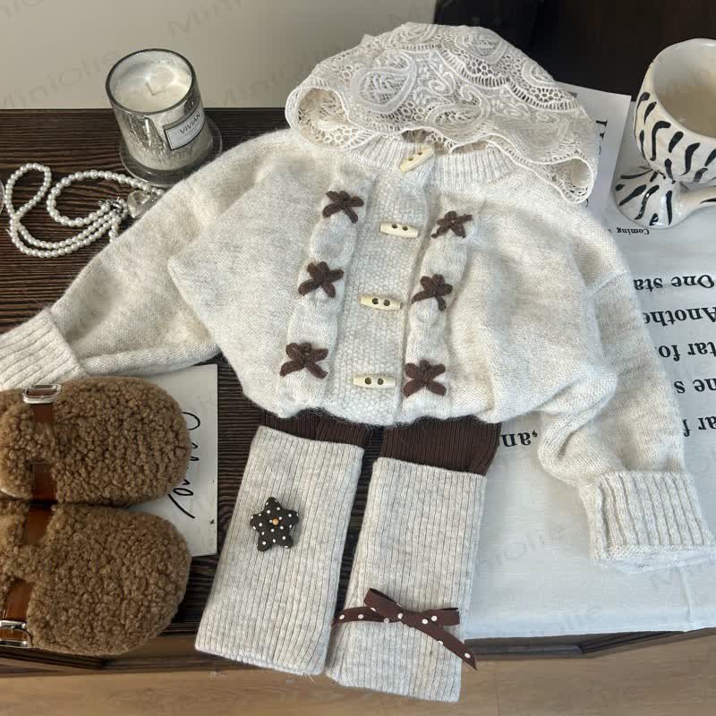 Toddler Kid Girl Lace White Sweater/Leggings