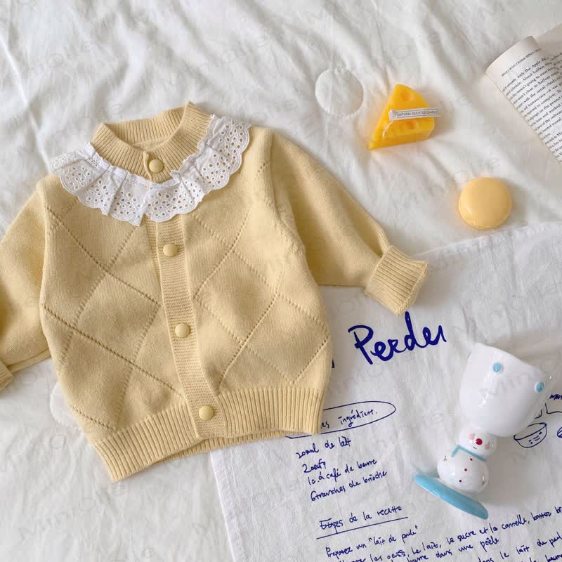 Baby Girl Lace Knitted Plaid 2-piece Set