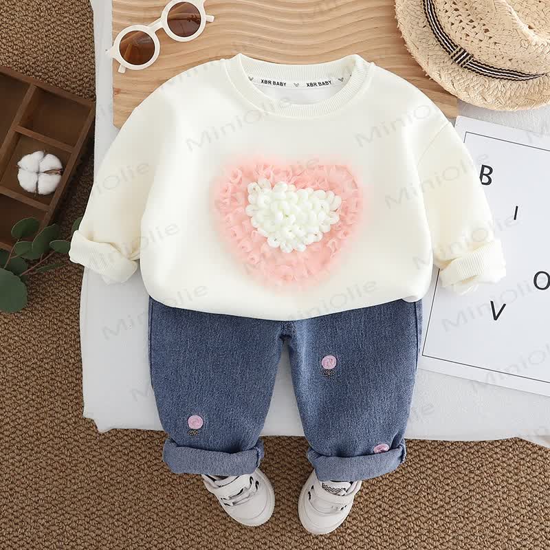 Baby Toddler Girl Love Sweater/Denim Pants 2-Piece Set