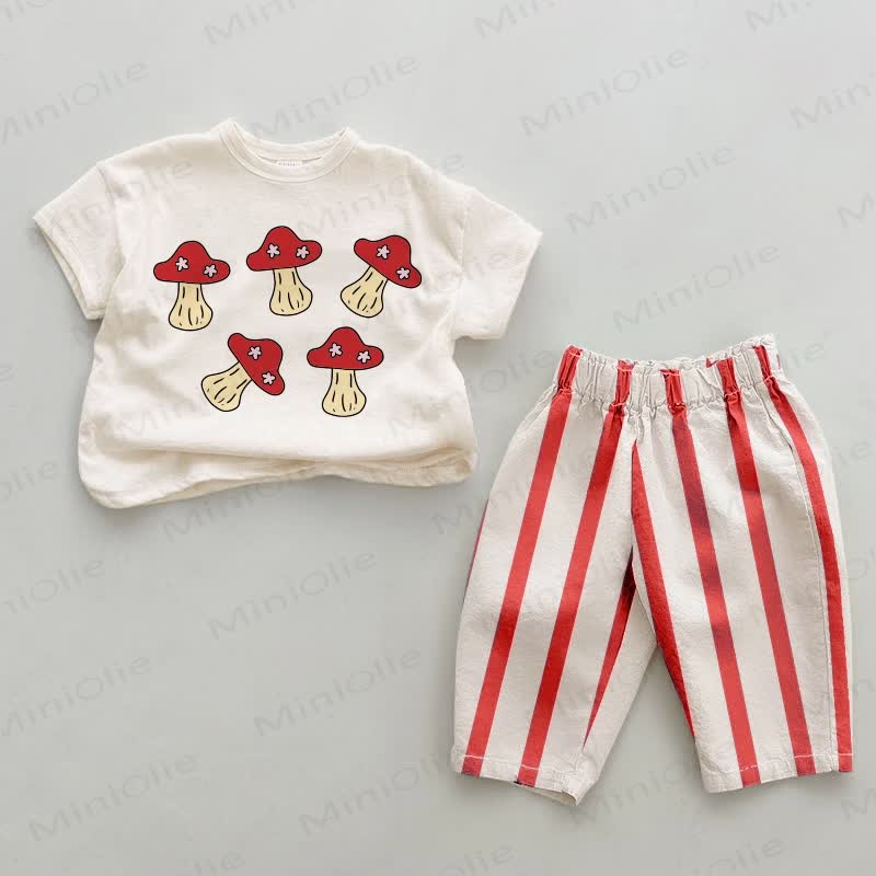 Baby Mushroom Red Vertical Striped 2-piece Set