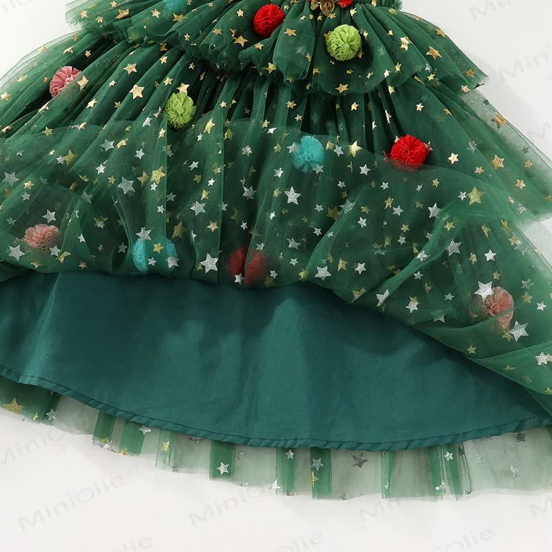 Toddler Green Tulle Colorful Bow Dress
