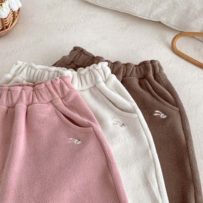 Baby Toddler Girl Embroidered Bow Rabbit Fleece Jogger Pants