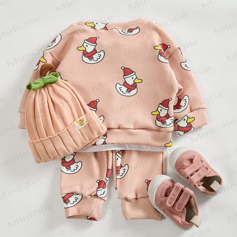 Baby Christmas Duck Pink Waffle 2-piece Set