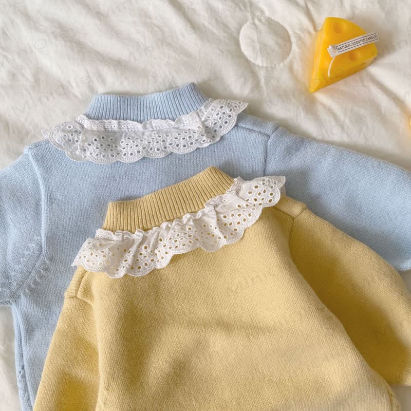 Baby Girl Lace Knitted Plaid 2-piece Set