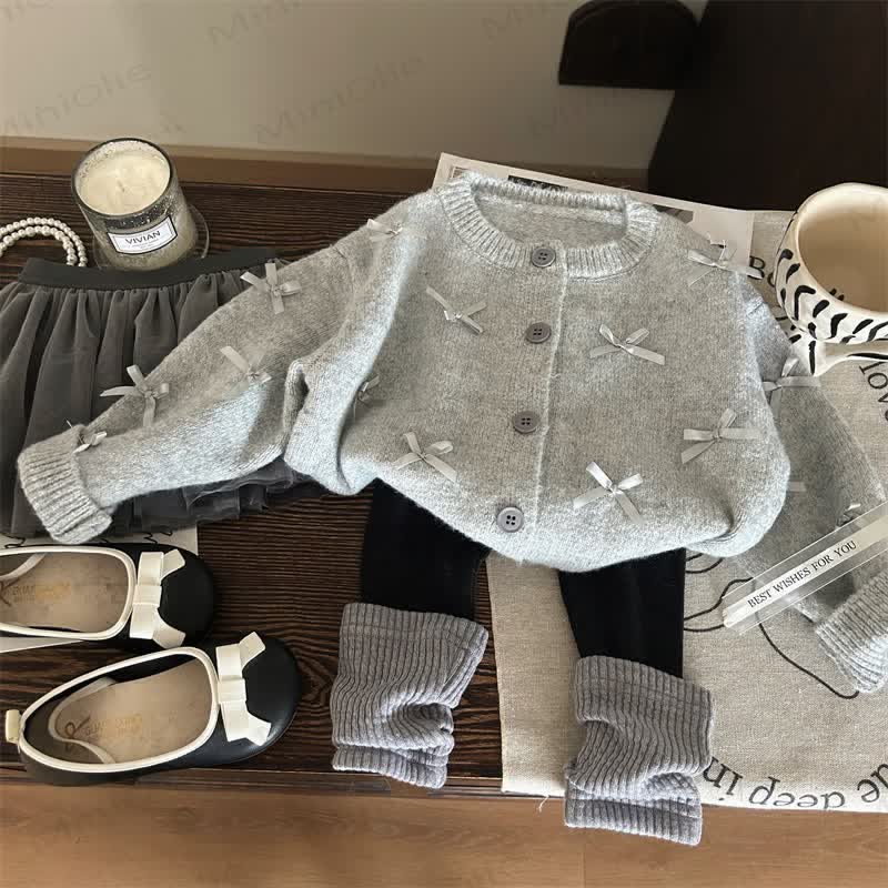 Toddler Kid Bow Knitted Grey Sweater/Leggings