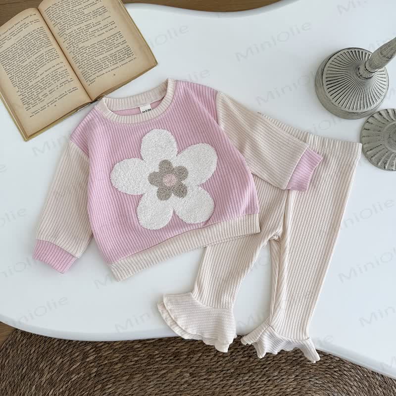 Baby 2-Piece Flower Sweatshirt and Pants Ribbed Set