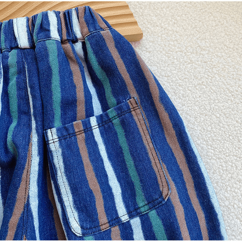 Toddler Colorful Vertical Striped Denim Pants