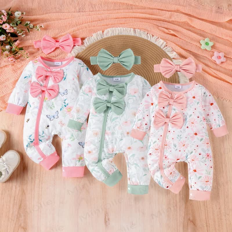 Baby Girl Flower Butterfly Romper with Headband