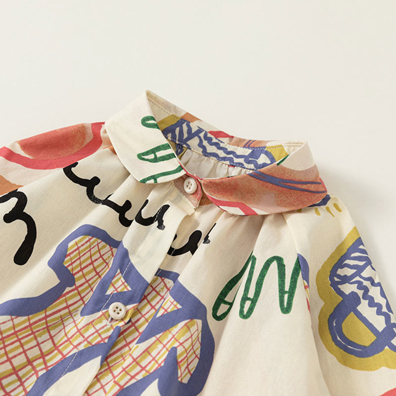 Toddler Girl Abstract Graffiti Lapel Collar Dress