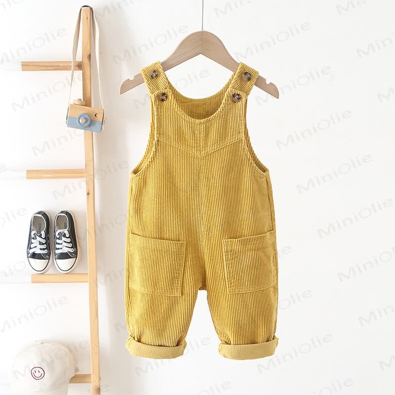 Toddler Solid Color Corduroy Neutral Overalls