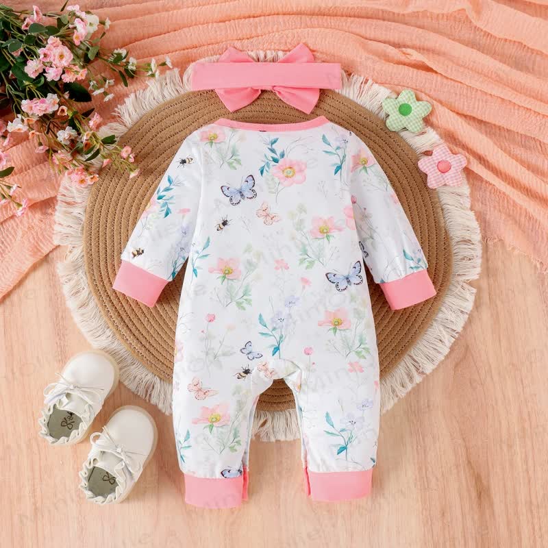 Baby Girl Flower Butterfly Romper with Headband