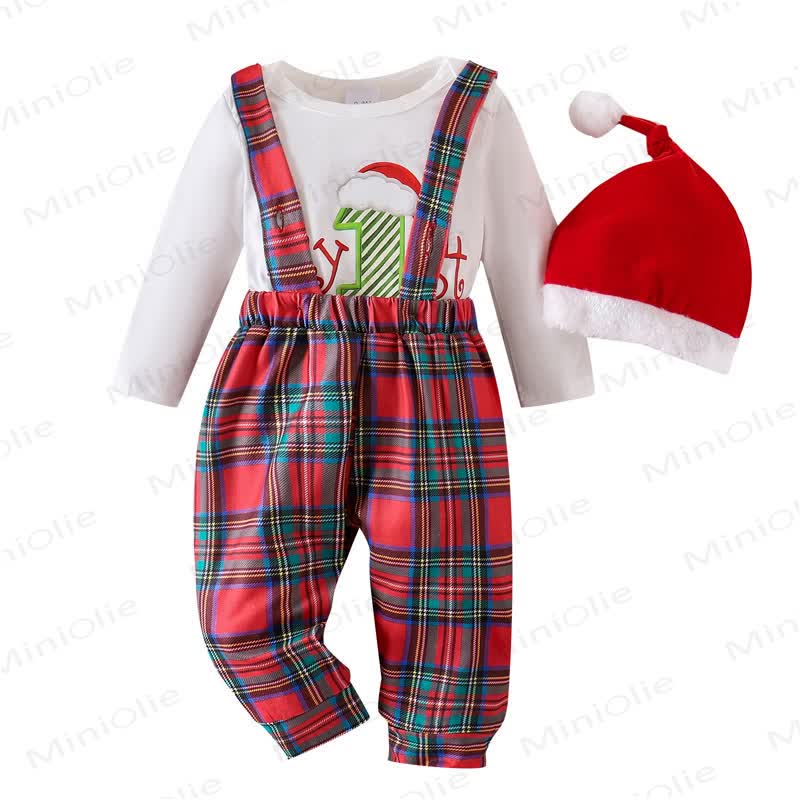 MY 1ST CHRISTMAS Baby Plaid 2-Piece Set with Hat