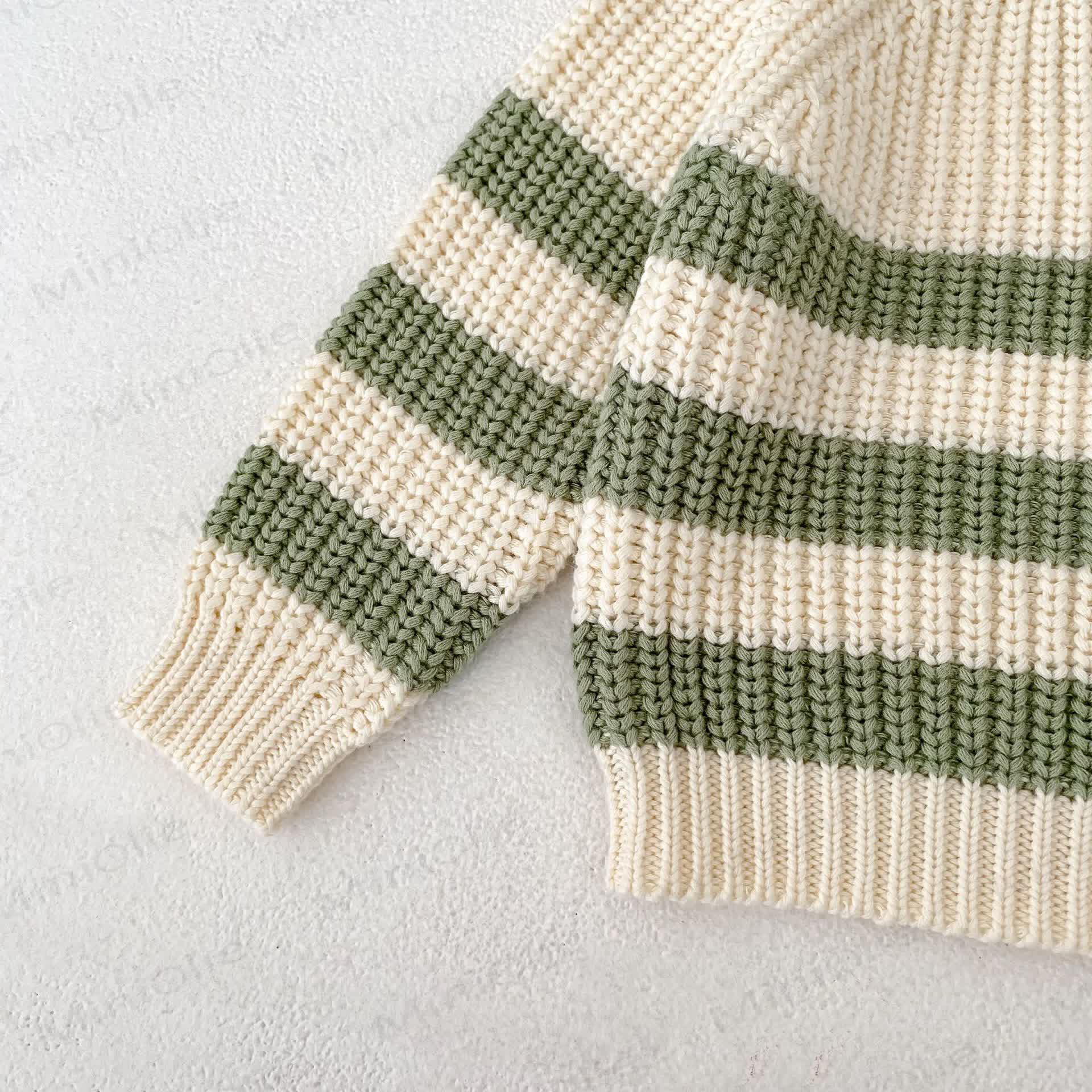 Baby Toddler Beige Green Knitted Stripe 2-piece Set