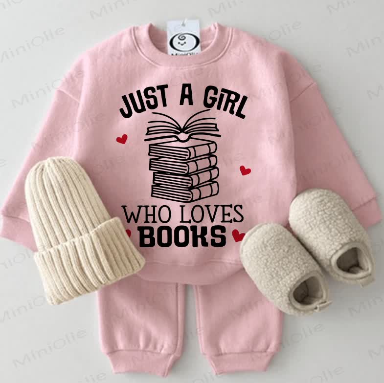 JUST A GIRL WHO LOVES BOOKS Baby Sweatshirt 2-piece Pink Set