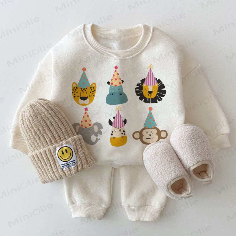 Baby Animal Party White Sweatshirt 2-piece Set