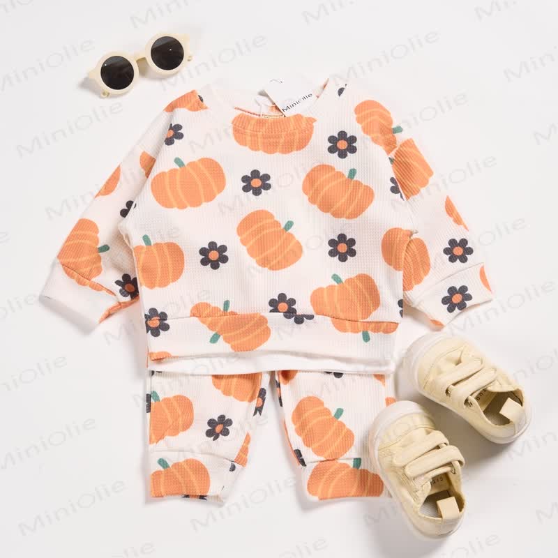 Baby Toddler Pumpkin Flower Waffle 2-piece Set