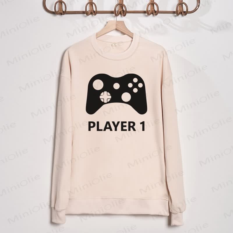 PLAYER 1/PLAYER 2 Gamepad Beige Family Sweatshirt