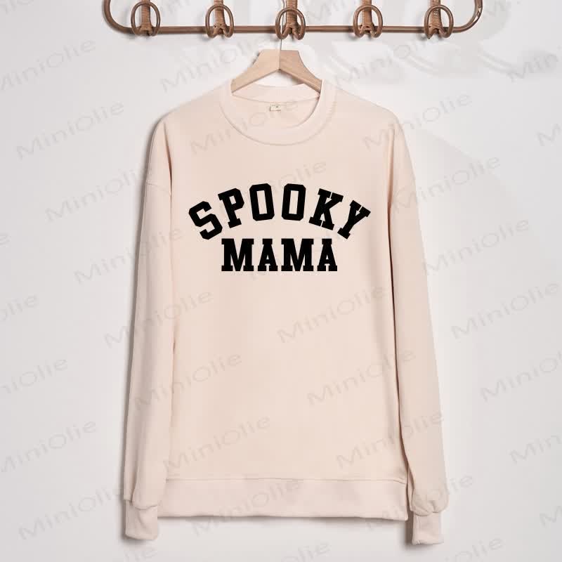 SPOOKY MAMA/BABE Mommy and Me Beige Family Sweatshirt