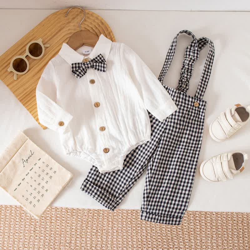 Baby Boy Gentleman Plaid Bodysuit Overalls 2-piece Set