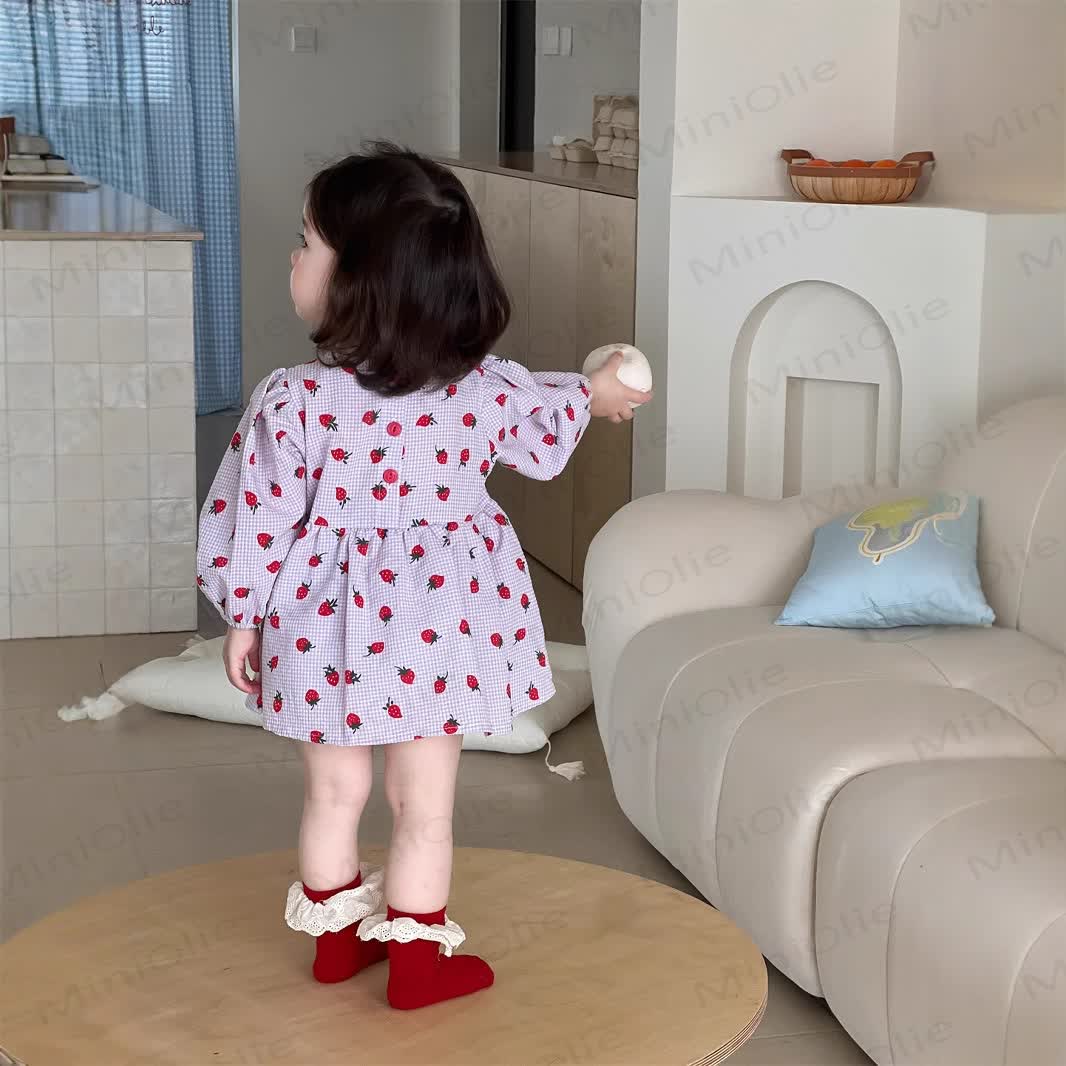 Baby Girl Lace Collar Bow Strawberry Purple Dress