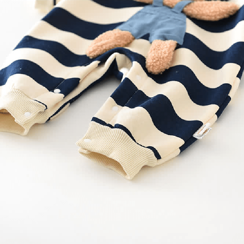 Baby Striped Bear Fleece Lined Romper