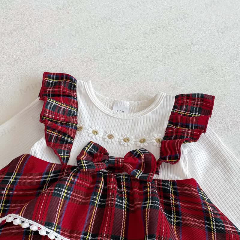 Baby Plaid Daisy Fake 2pcs Bodysuit with Headband