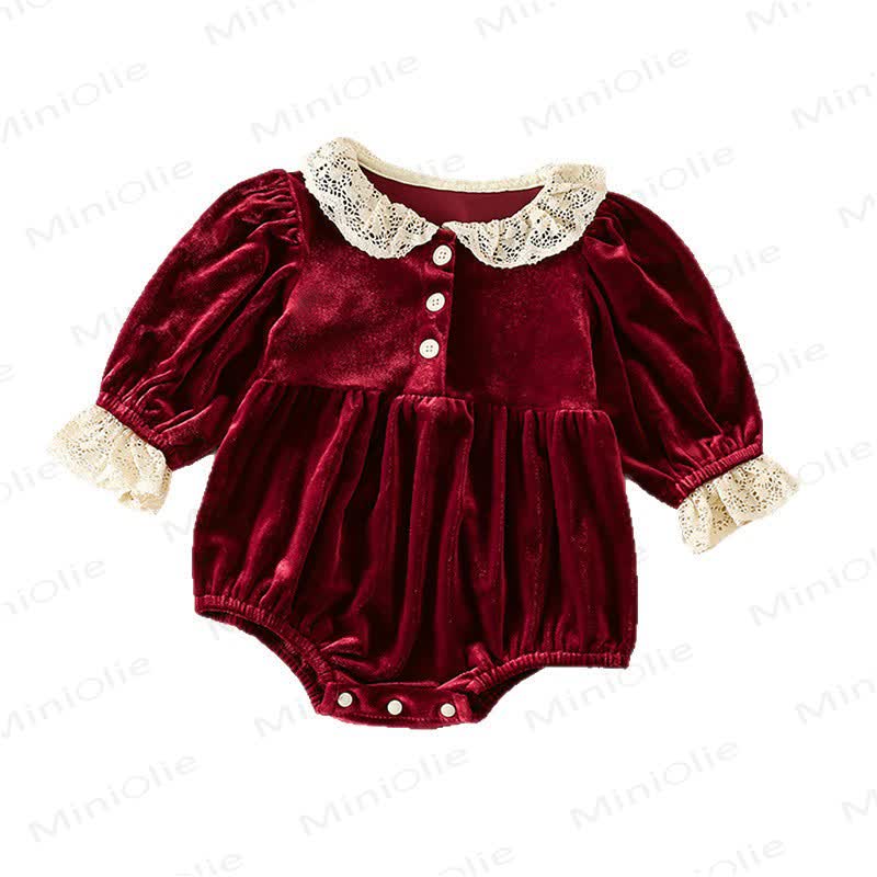 Baby Girl Velvet Lace Red Bodysuit